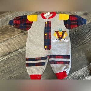 Vintage childwise 3-6 months Varsity Kids One Piece romper Gray and Red
